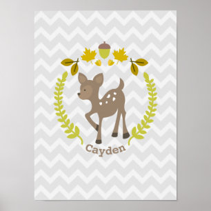 Baby Deer Gray Zickzack Kinderzimmer Artwork - Boy Poster