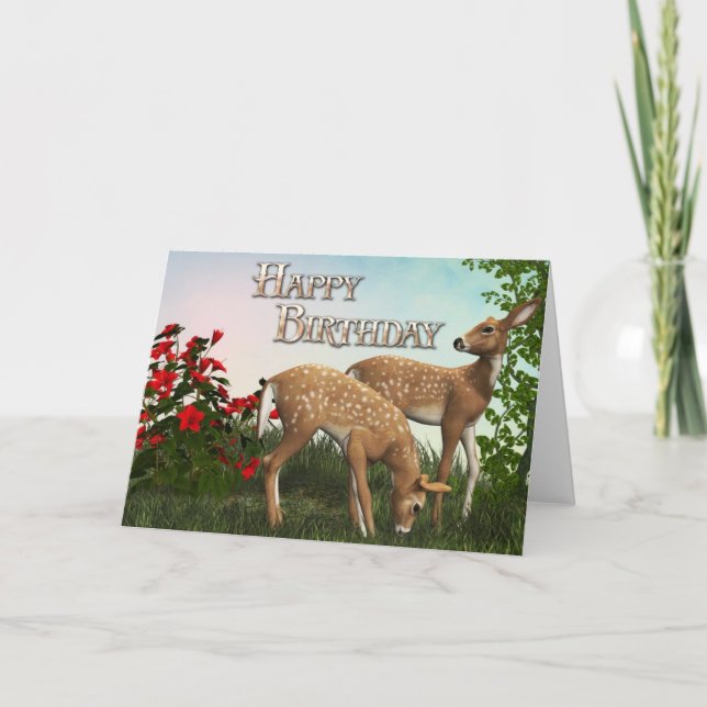 Baby Deer Happy Birthday Card Karte (Vorderseite)