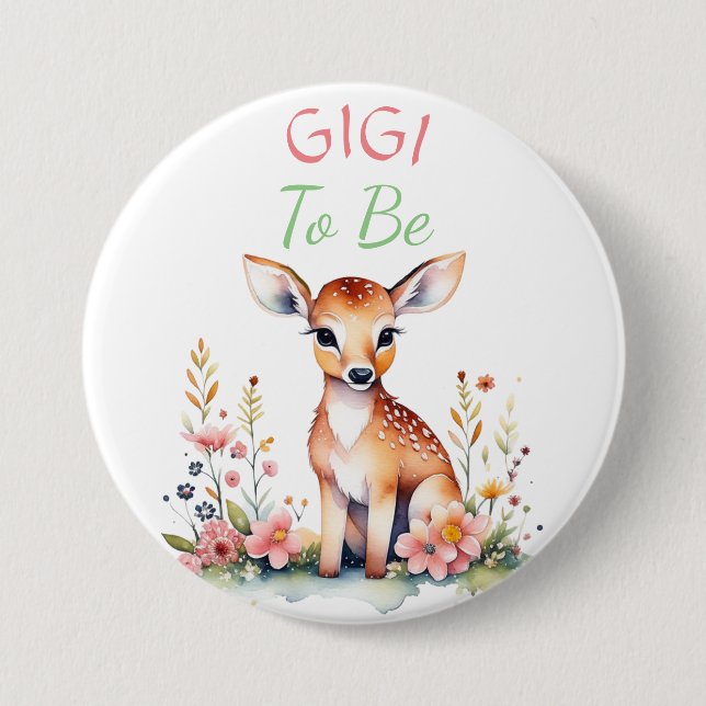 Baby Deer in Blume Gigi wird Kinderdusche Button (Vorderseite)