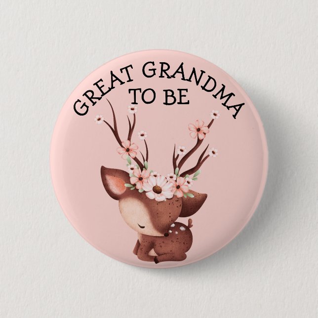 Baby Deer in Blume | Großes Grandma Baby Dusche Button (Vorderseite)