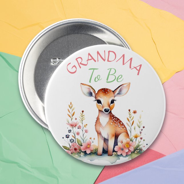 Baby Deer in Blume | Oma to Be Baby Shooter Button (Von Creator hochgeladen)