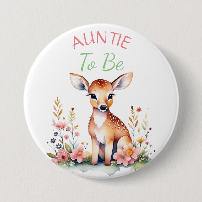 Baby Deer in Blume | Tische zur Kinderdusche Button (Vorderseite)