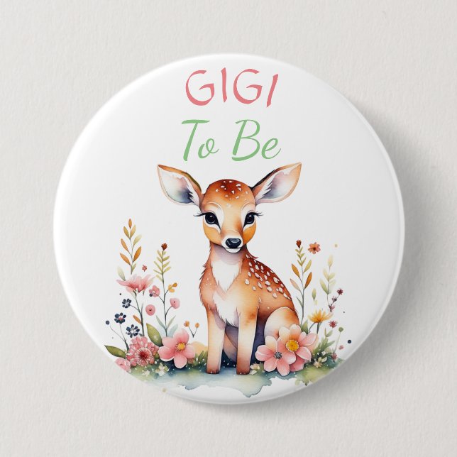Baby Deer in Flowers Gigi to be Baby Shower Button (Vorderseite)