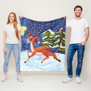 Baby Deer in Weihnachtsmannmütze Fleecedecke