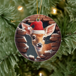 Baby Deer in Weihnachtsmannmütze Keramik Ornament