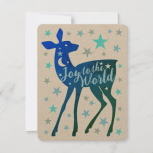 Baby Deer & Stars Joy to the World Flat Feiertagskarte