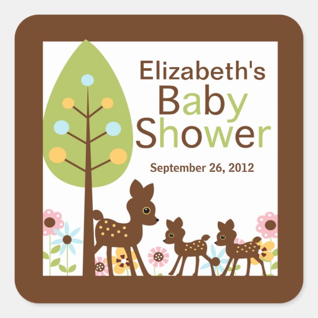 Baby Deer Twins Multiple Baby Shower Einladung Quadratischer Aufkleber (Vorderseite)