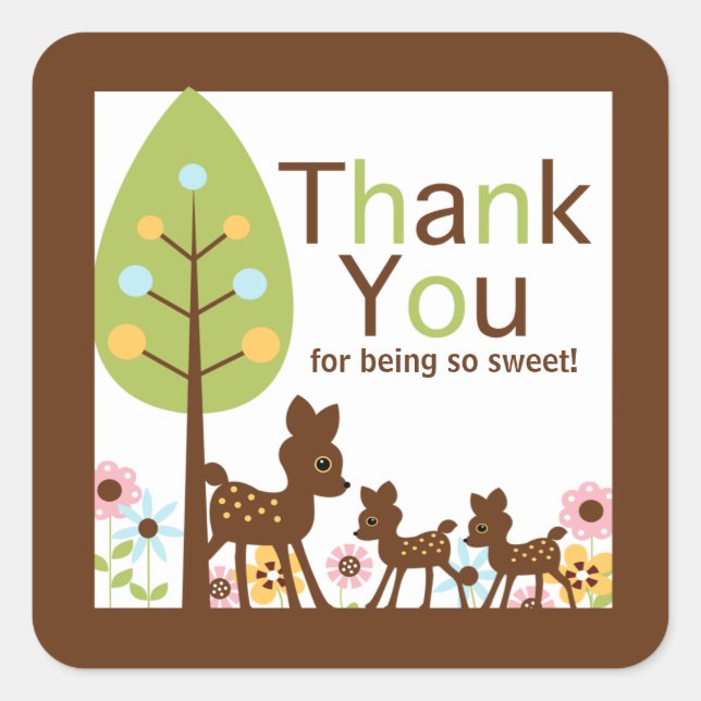 Baby Deer Twins Multiple Baby Shower Einladung Quadratischer Aufkleber (Vorderseite)