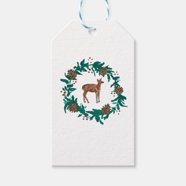 Baby Deer Weihnachtskleider Malerei Geschenkanhänger (Vorderseite)