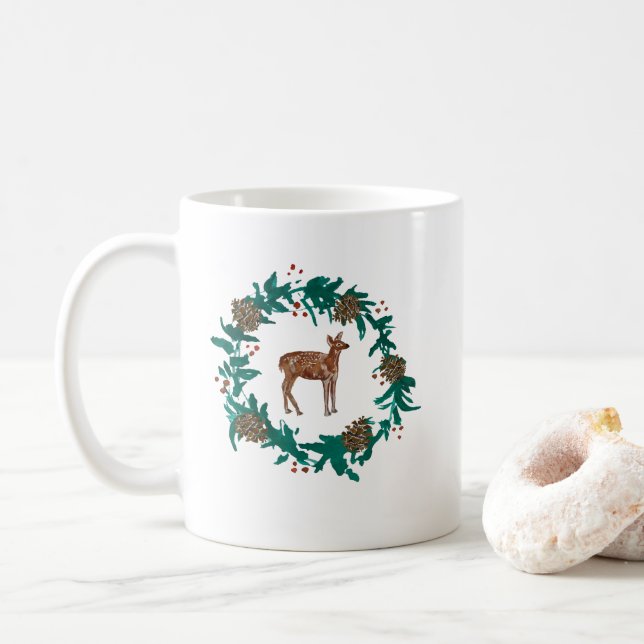 Baby Deer Weihnachtskleider Malerei Kaffeetasse (Mit Donut)