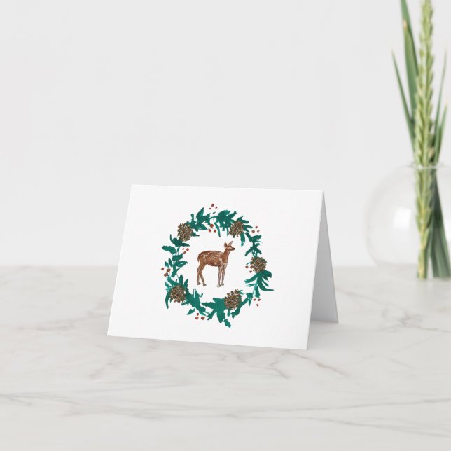 Baby Deer Weihnachtskleider Malerei Karte (Vorderseite)