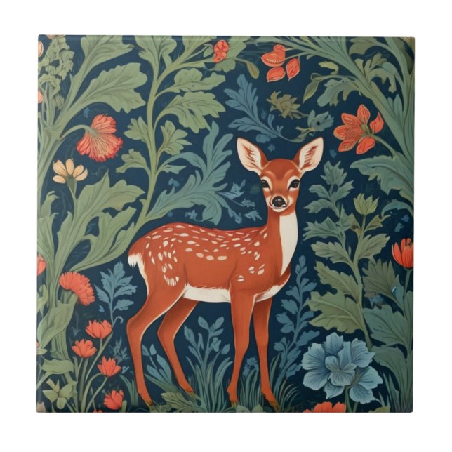 Baby Deer William Morris Stil Richtig gegenüber Fa Fliese (Vorderseite)