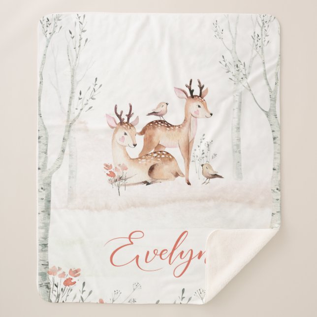Baby Deer Woodland Blanket | 50x60 Sherpa Sherpadecke (Vorderseite)