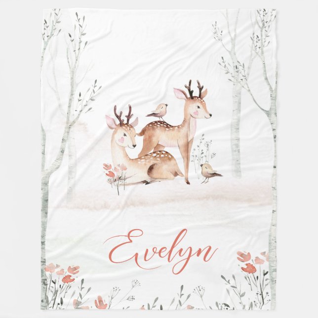 Baby Deer Woodland Blanket | 60 x 80 Fleecen Fleecedecke (Vorderseite)