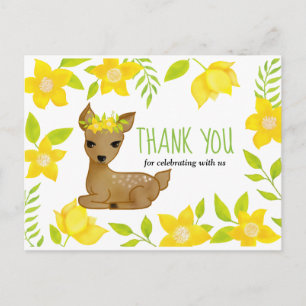 Baby Deer Yellow Florals Babydusche Vielen Dank Postkarte