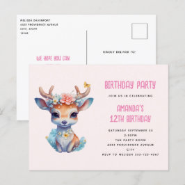 Baby Dei mit Antlern und Blume Geburtstagsparty Postkarte