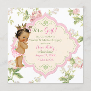 Baby der Farbmädchen-Rosa-Grün-Rosen-Blumen mit Ankündigung