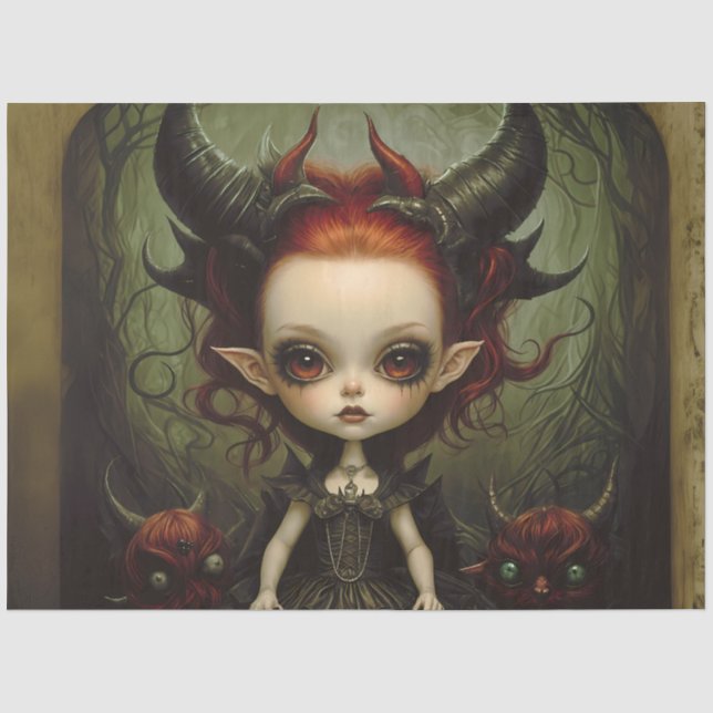 Baby Devil Gothasy Fantasy Dark Whimsical Decoupag Seidenpapier (Vorderseite)