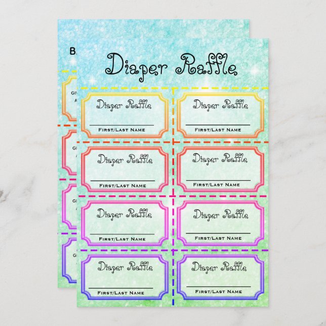 Baby Diaper Raffles Tickets Einladung (Vorne/Hinten)
