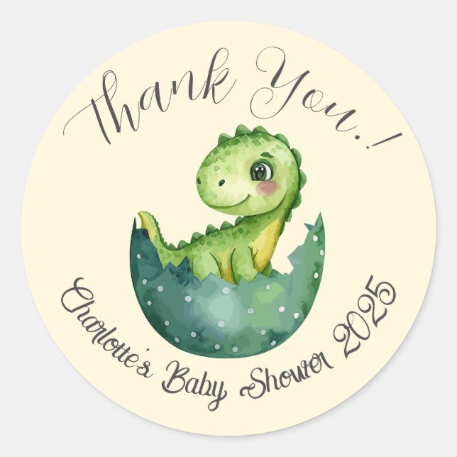 Baby Dino Baby Shower Classic Round Sticker (Vorderseite)