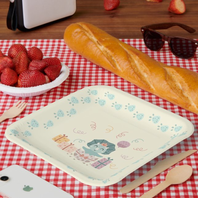 Baby Dino Birthday Papierplatte Pappteller (Picknick)