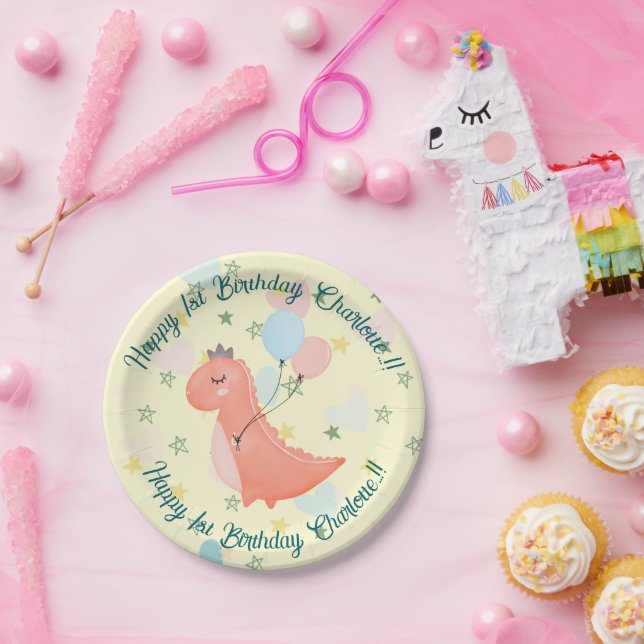 Baby Dino Birthday Party Pappteller (Party)