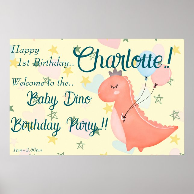 Baby Dino Birthday Party Poster (Vorne)