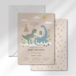 Baby Dino Hatching Bald Baby Dusche Einladung