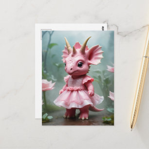 Baby Dino in einem rosa Kleid Postkarte
