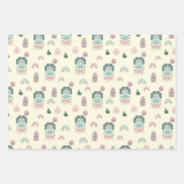 Baby Dino Wrapping Paper Flat Sheet Set 3 Geschenkpapier Set