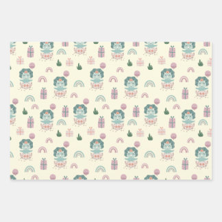 Baby Dino Wrapping Paper Flat Sheet Set 3 Geschenkpapier Set