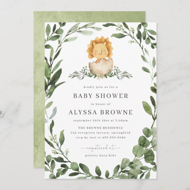 Baby Dinosaur Baby Dusche Einladung (Vorne/Hinten)