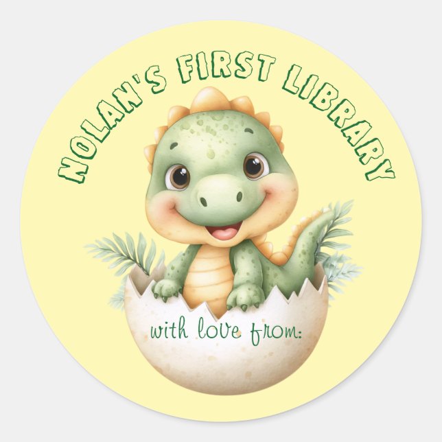 Baby Dinosaur "First Library" Aufkleber für Dusche (Vorderseite)