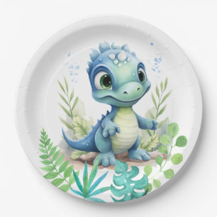 Baby Dinosaur Green und Blue Pappteller