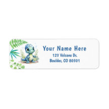 Baby Dinosaur Green und Blue Return Address Label