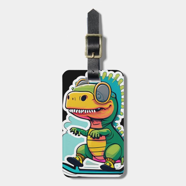 Baby Dinosaur Skaten | So Roll Gepäckanhänger (Vorderseite vertikal)