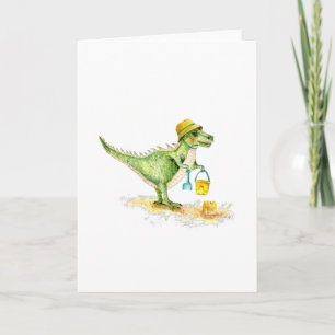 Baby Dinosaur T-Rex am Strand Feiertagskarte