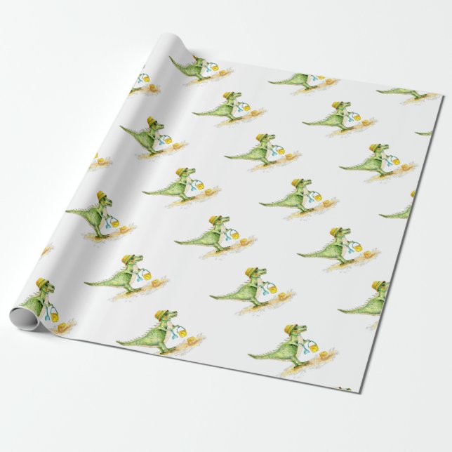Baby Dinosaur T-Rex am Strand Geschenkpapier (Ungerollt)