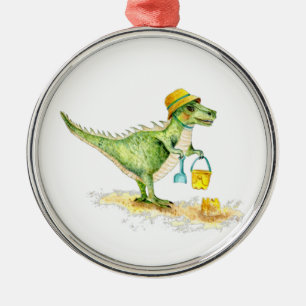 Baby Dinosaur T-Rex am Strand Ornament Aus Metall