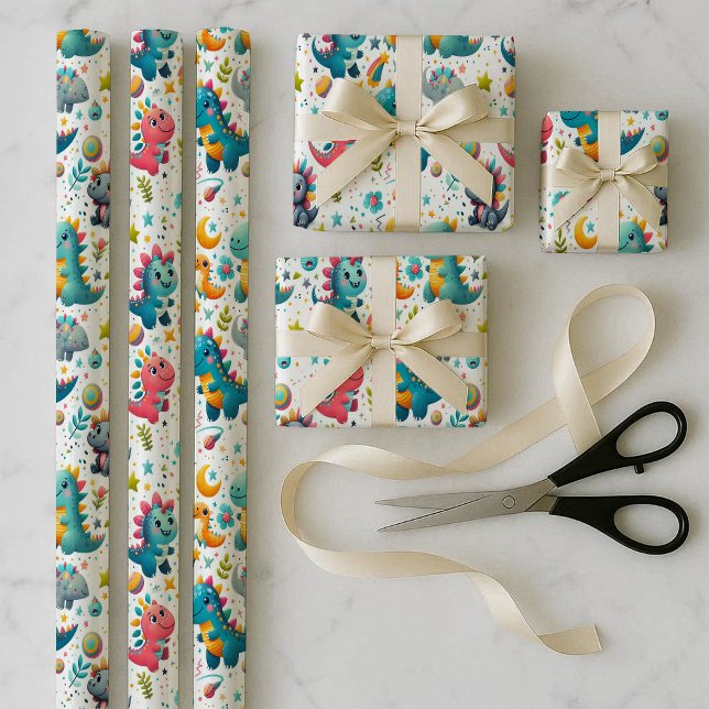 Baby-Dinosaur Teal-Dino-Geschenkpapier-Bundle-Set Geschenkpapier Set (Baby Dinosaur Teal Dino Wrapping Paper Bundle Set)