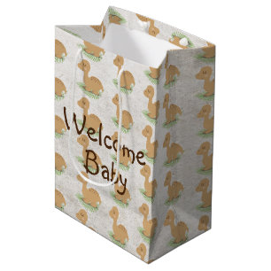Baby Dinosaurier auf Leaf Babygeschenk Mittlere Geschenktüte