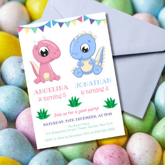 Baby Dinosaurier Boy and Girl Joint Geburtstag Einladung