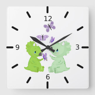 Baby Dinosaurier & Butterflies - Quadratische Wanduhr