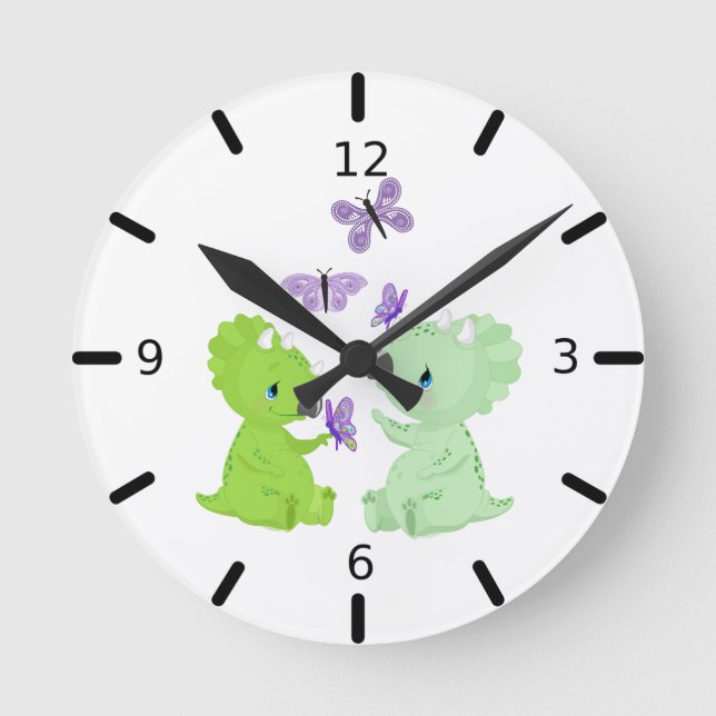 Baby Dinosaurier & Butterflies - Runde Wanduhr (Vorderseite)