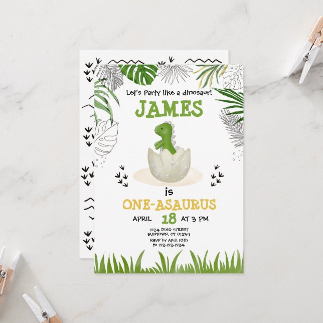 Baby Dinosaurier jedes Alter Geburtstag Einladung (Vorderseite/Rückseite Beispiel)