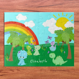 Baby Dinosaurier mit Schmetterlingen, Regenbogen u Puzzle