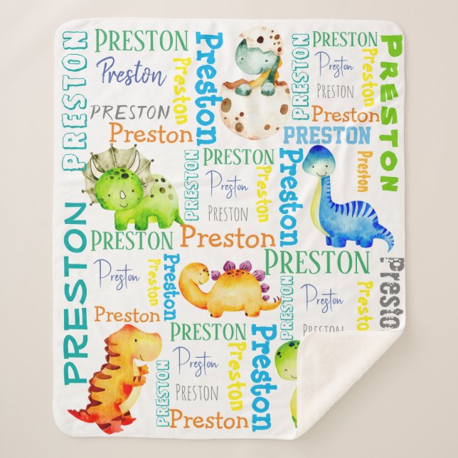 Baby Dinosaurier personalisierte Jungs Name Sherpadecke (Vorderseite)
