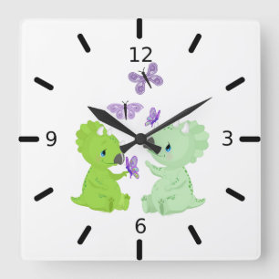 Baby Dinosaurs & Butterflies - Quadratische Wanduhr