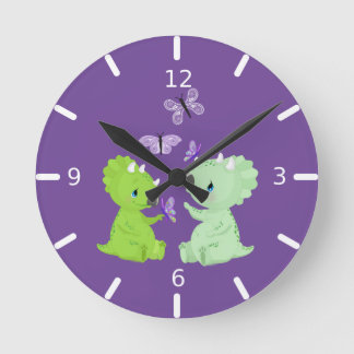 Baby Dinosaurs & Butterflies - Runde Wanduhr