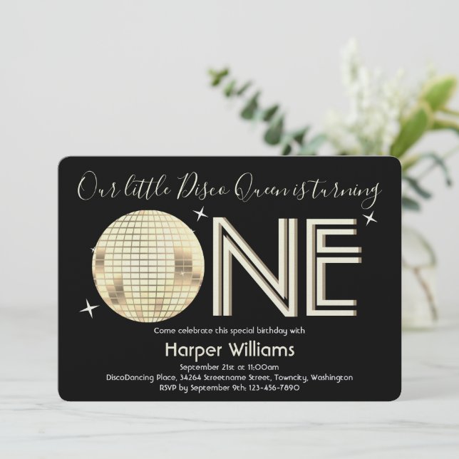 Baby Disco zum ersten Geburtstag Einladung (Stehend Vorderseite)